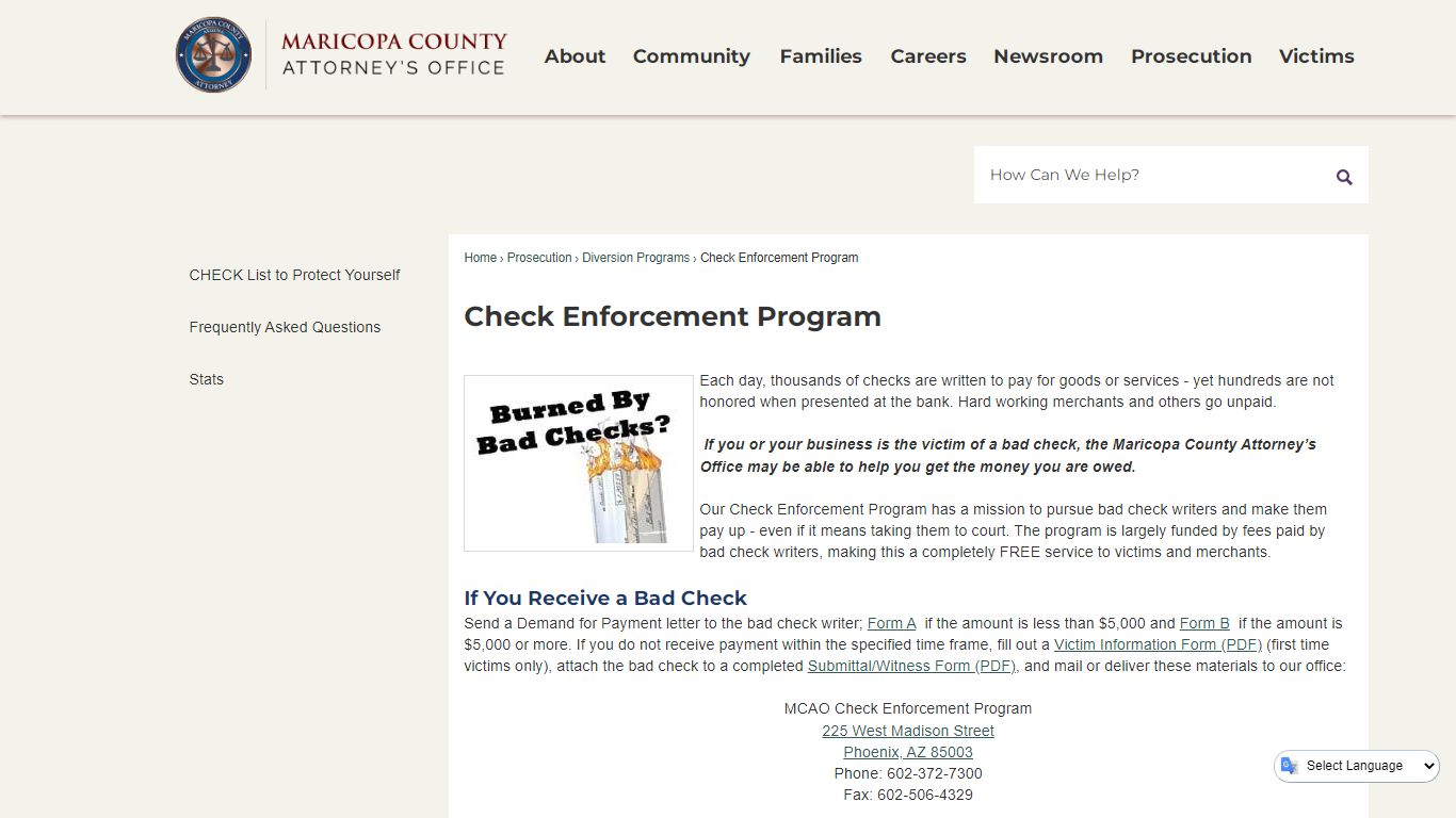 Check Enforcement Program | Maricopa County Attorney's Office, AZ